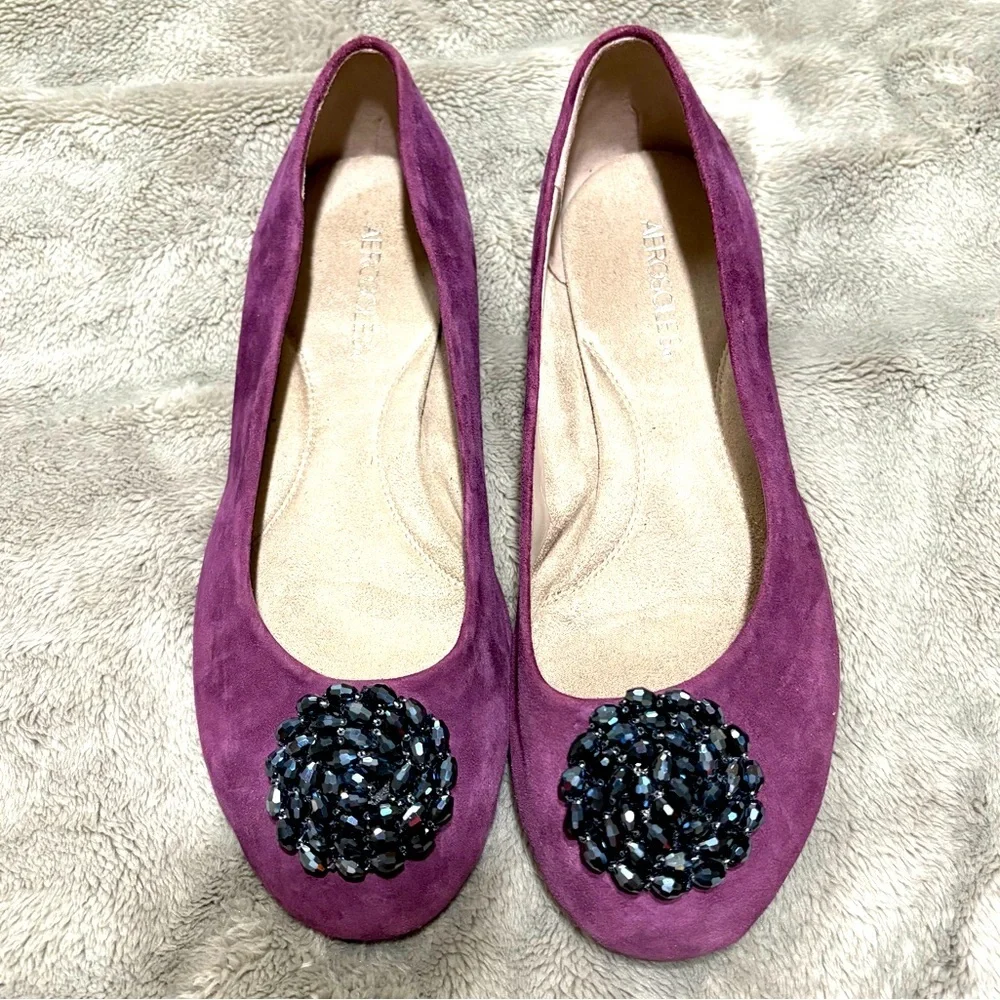 AEROSOLES Becxotic Purple Flats with Black Beaded Detail Sz.9W